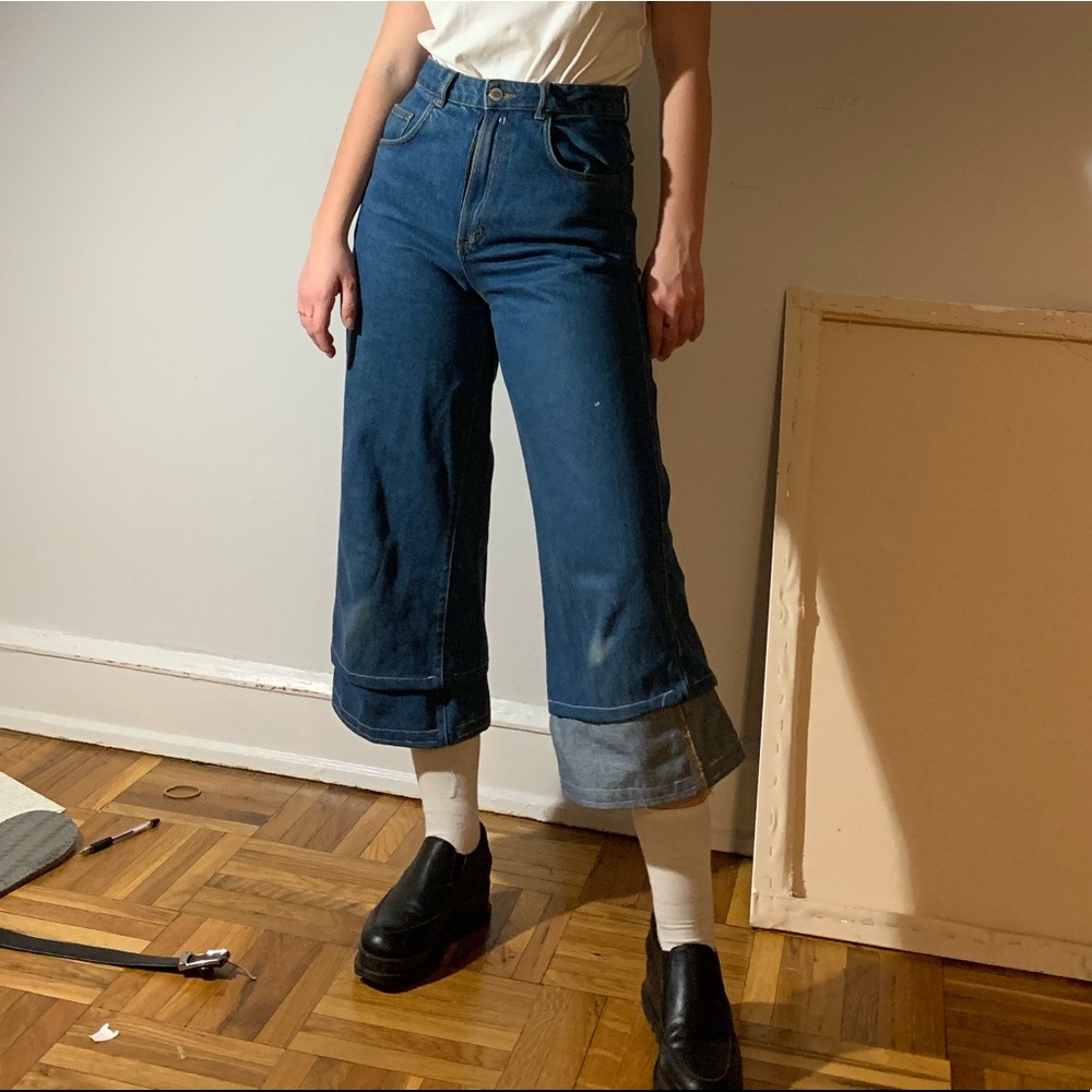 Custom tailored light denim jeans